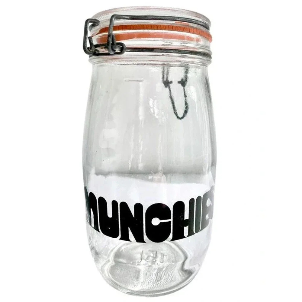 Vintage 70s Munchies Glass Storage Jar Wire Bail Retro Kitsch 1.5L
